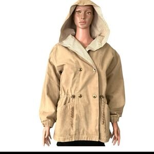 Andy Johns Hooded Beige Jacket SZ S Women Cotton Grunge Streetwear Fall Winter